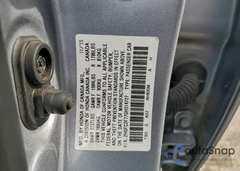 2016 Honda Civic Ex из США, поврежденный, VIN 2HGFC2F77GH514727